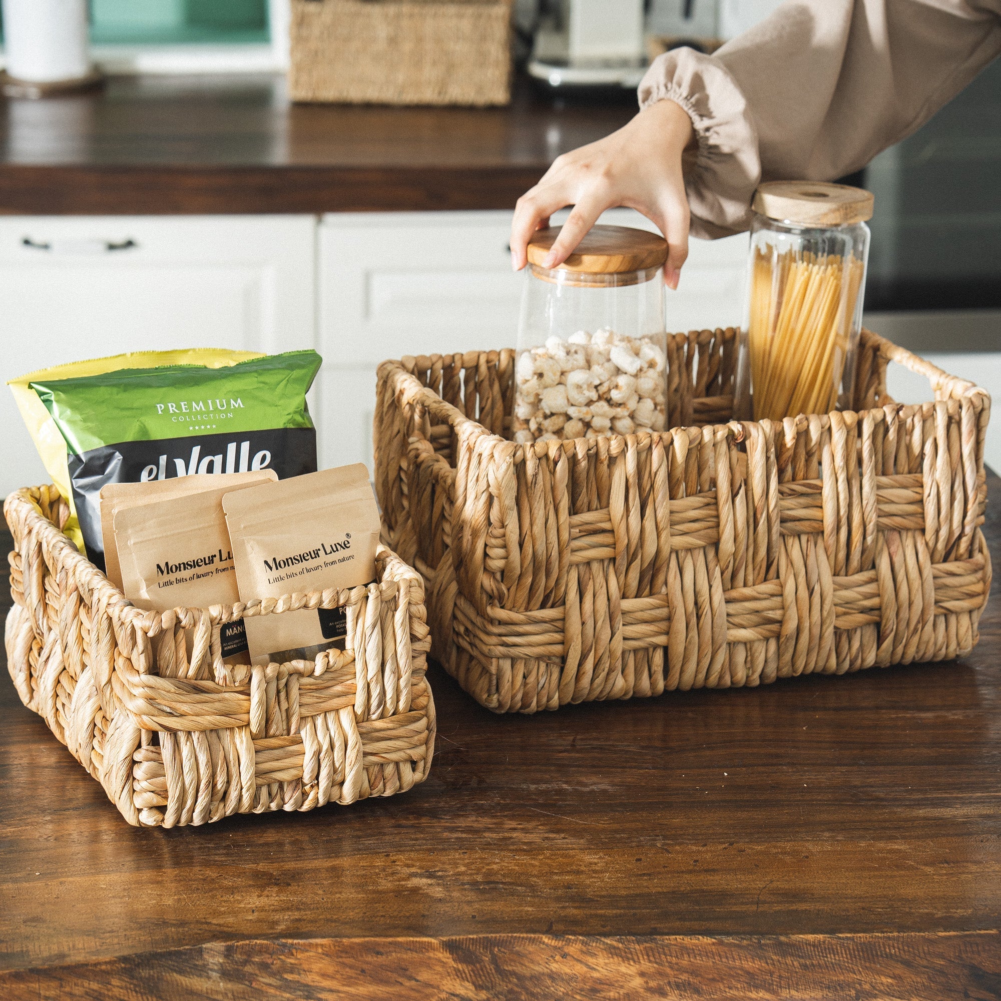 Twisted Rectangular Hyacinth Basket, Set of 2