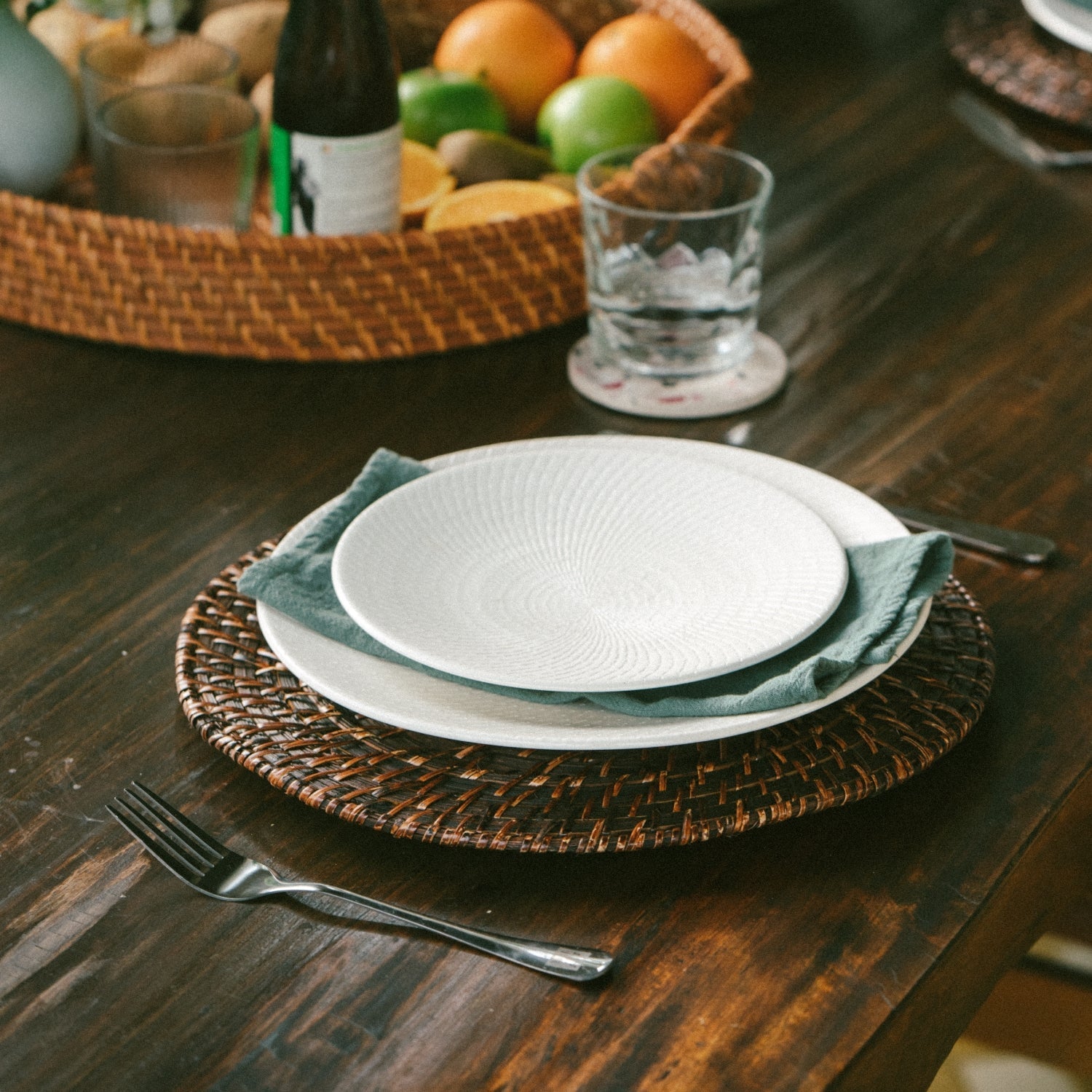 Dark Brown Rattan Wicker Charger Plate Set