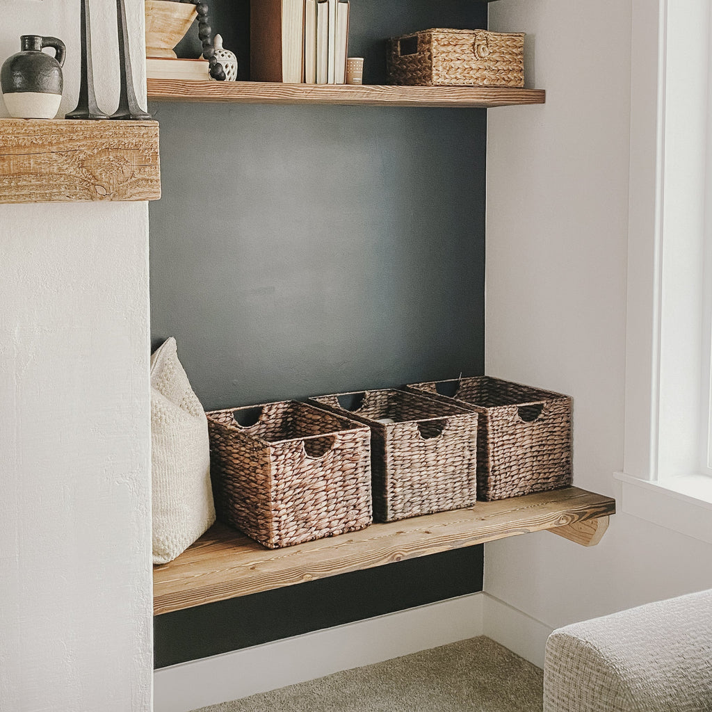 Dark Brown Cube Water Hyacinth Basket, Set of 3