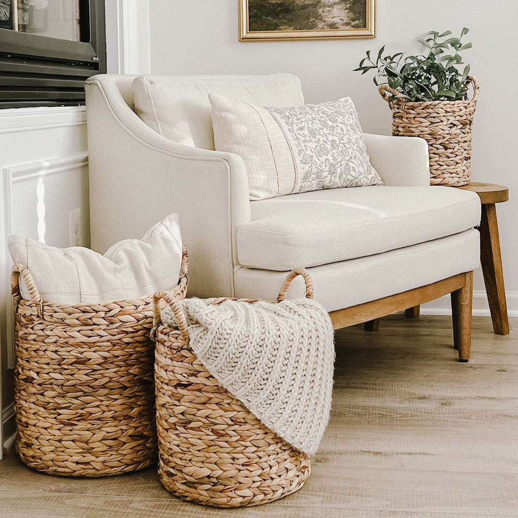 Large Hyacinth Standing Basket Set with Handles