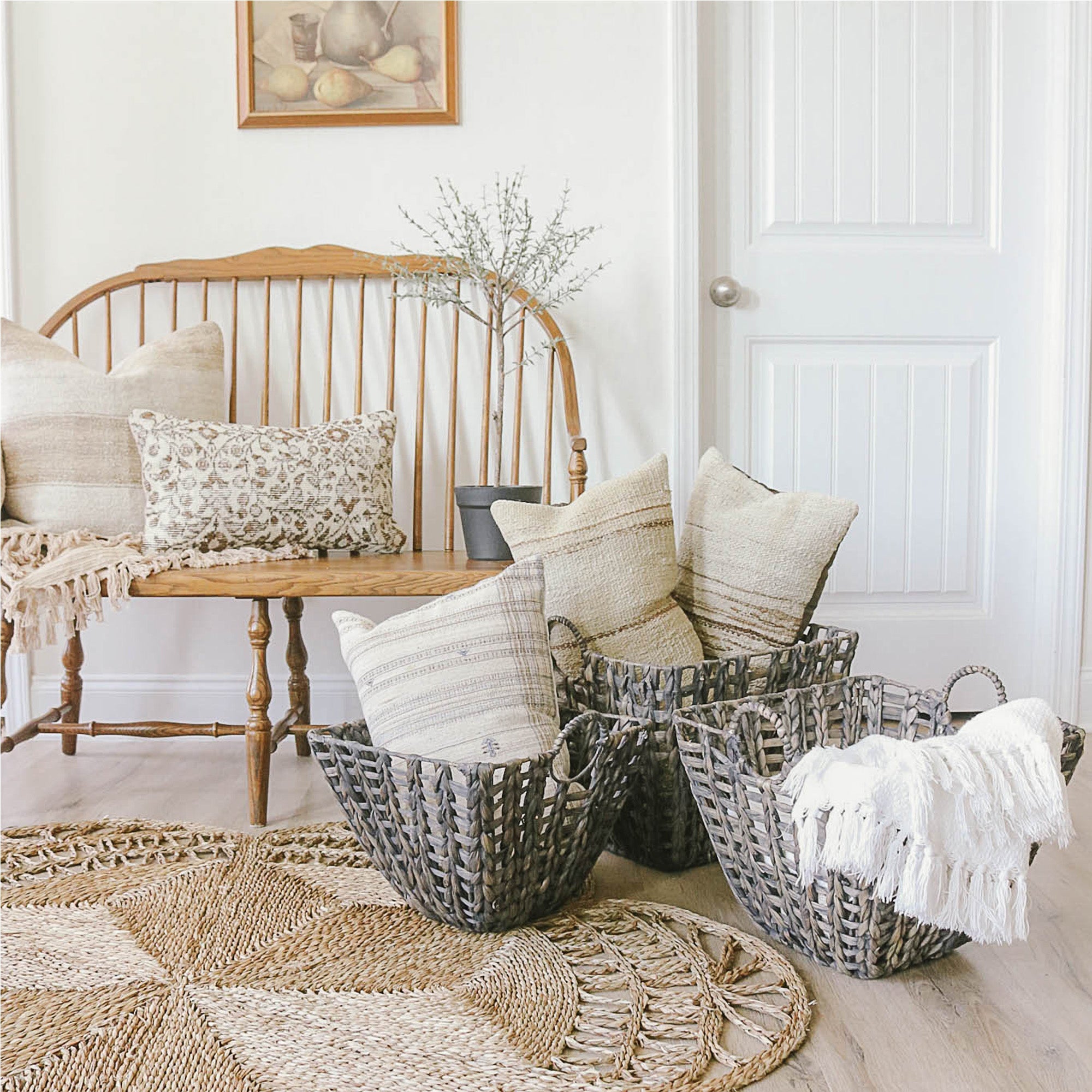 Boho-Chic Set of 3 Dark Hyacinth Open Weave Storage Baskets