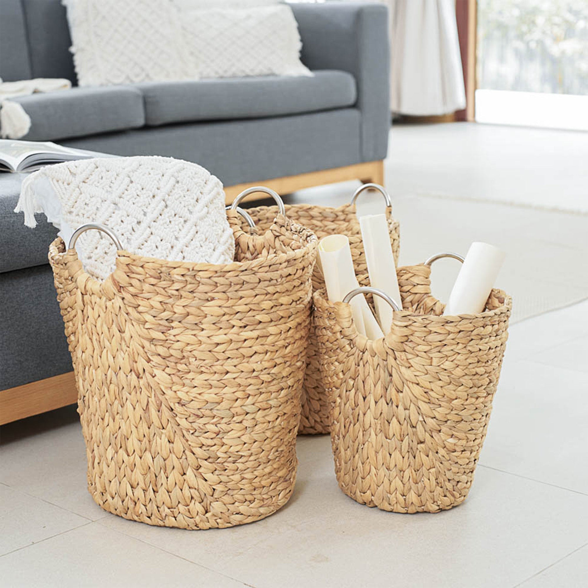 Natural Brown Standing Basket with Handles