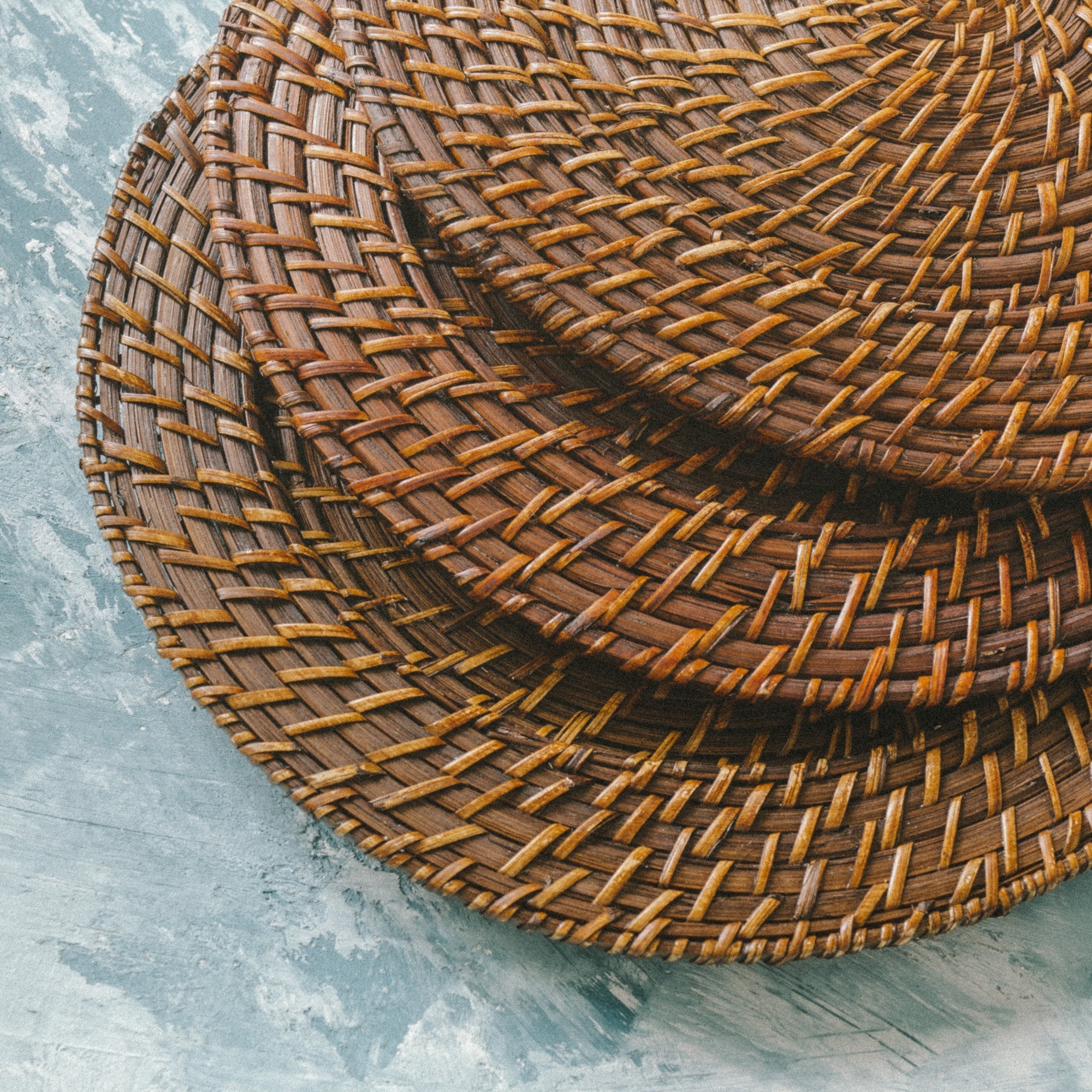 Dark Brown Rattan Wicker Charger Plate Set
