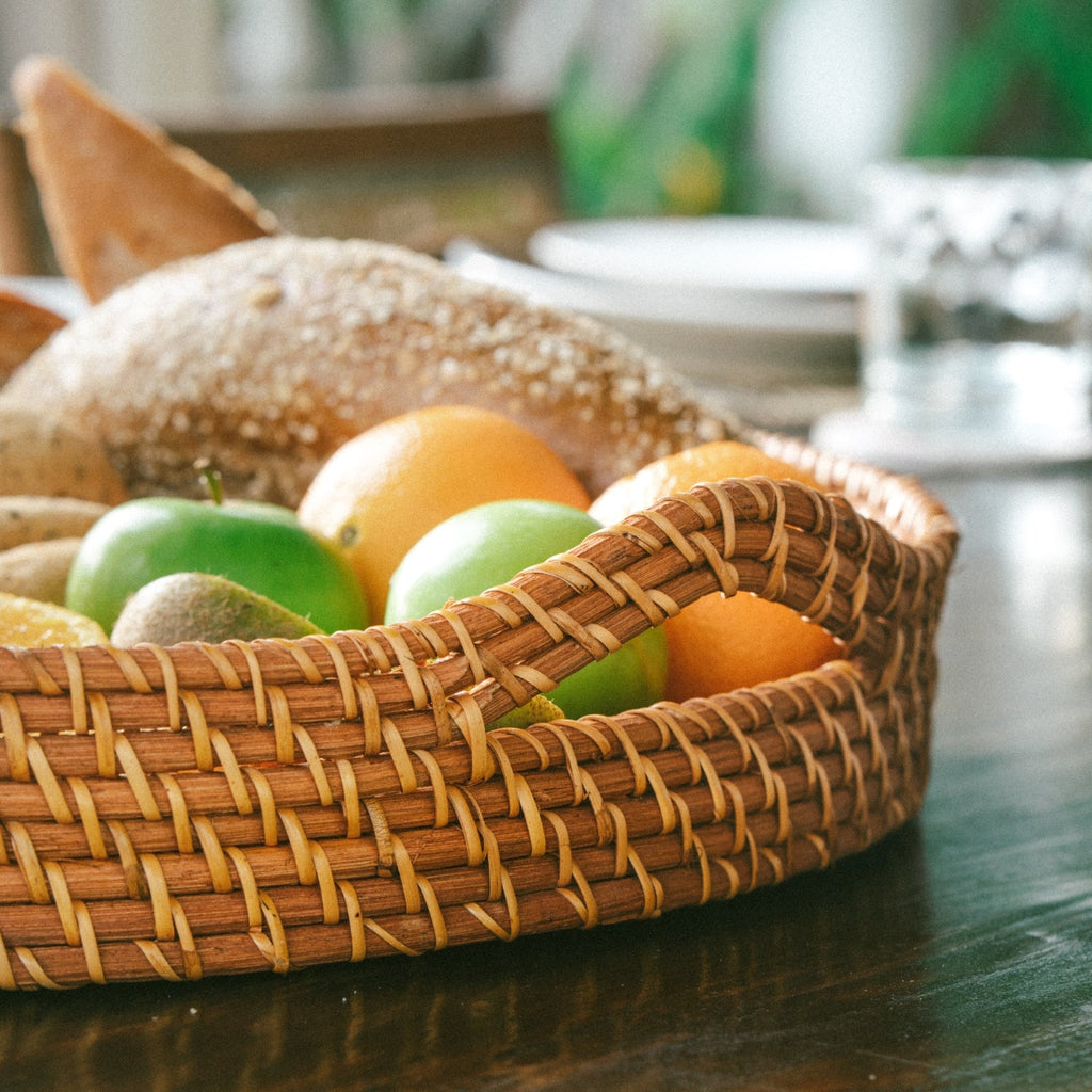 Round Rattan Wicker Tray with Handles