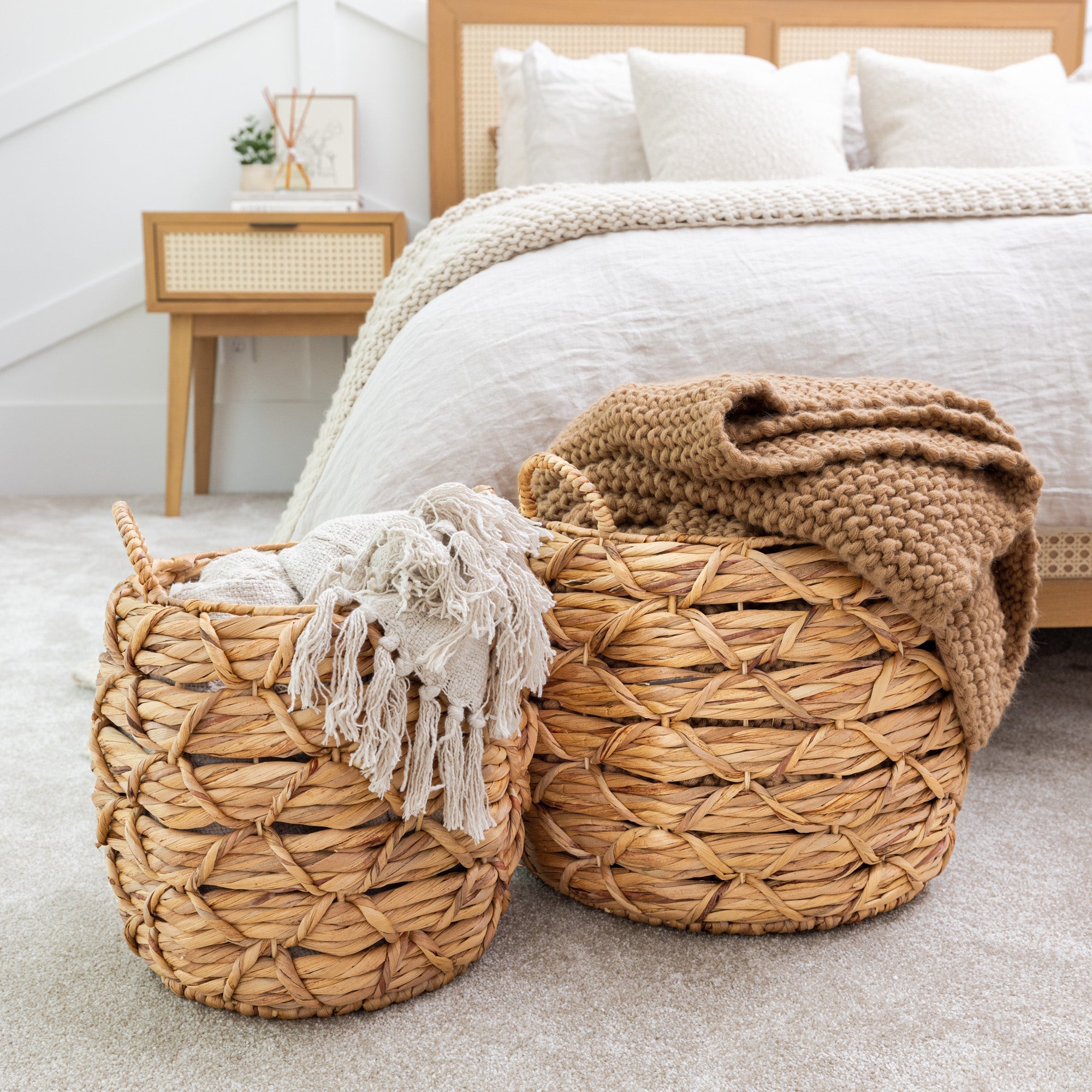 Water Hyacinth Baskets with Braided Detail, Set of 3