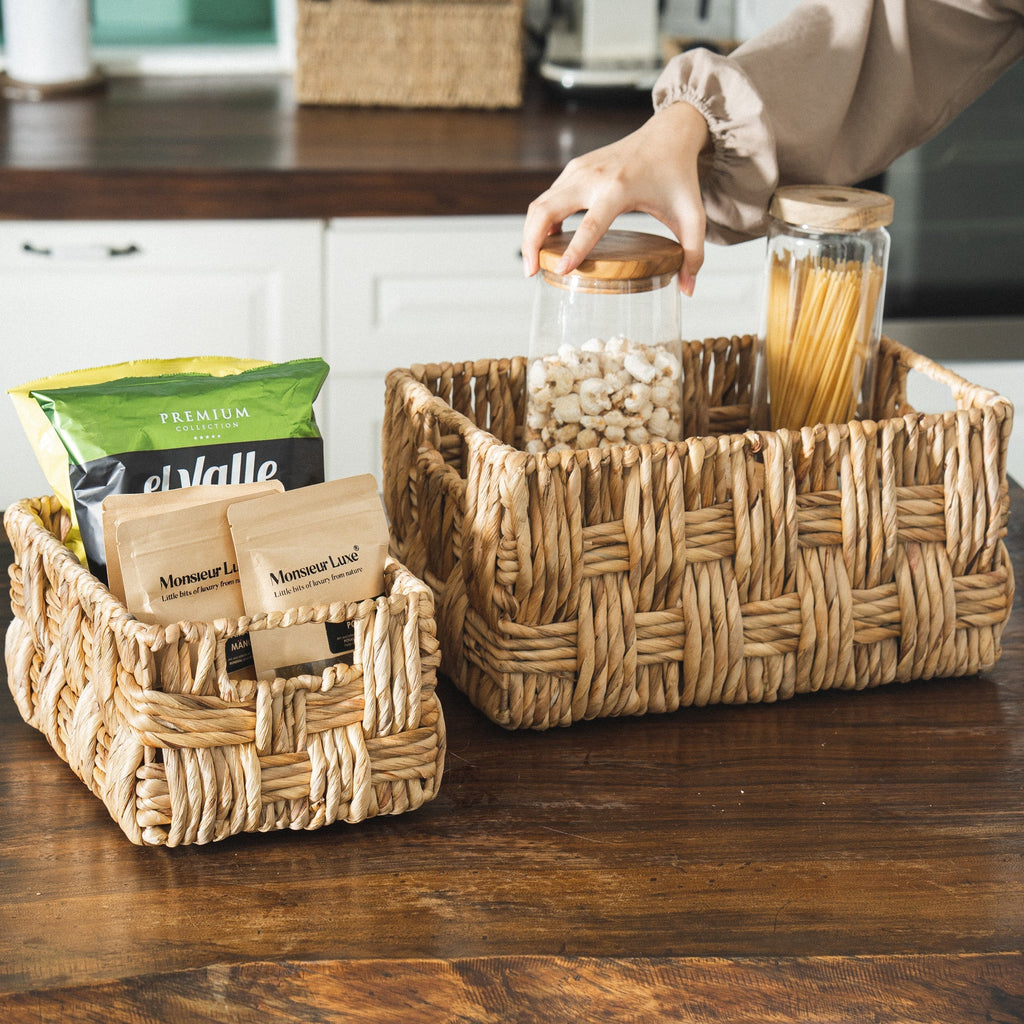 Twisted Rectangular Hyacinth Basket, Set of 2
