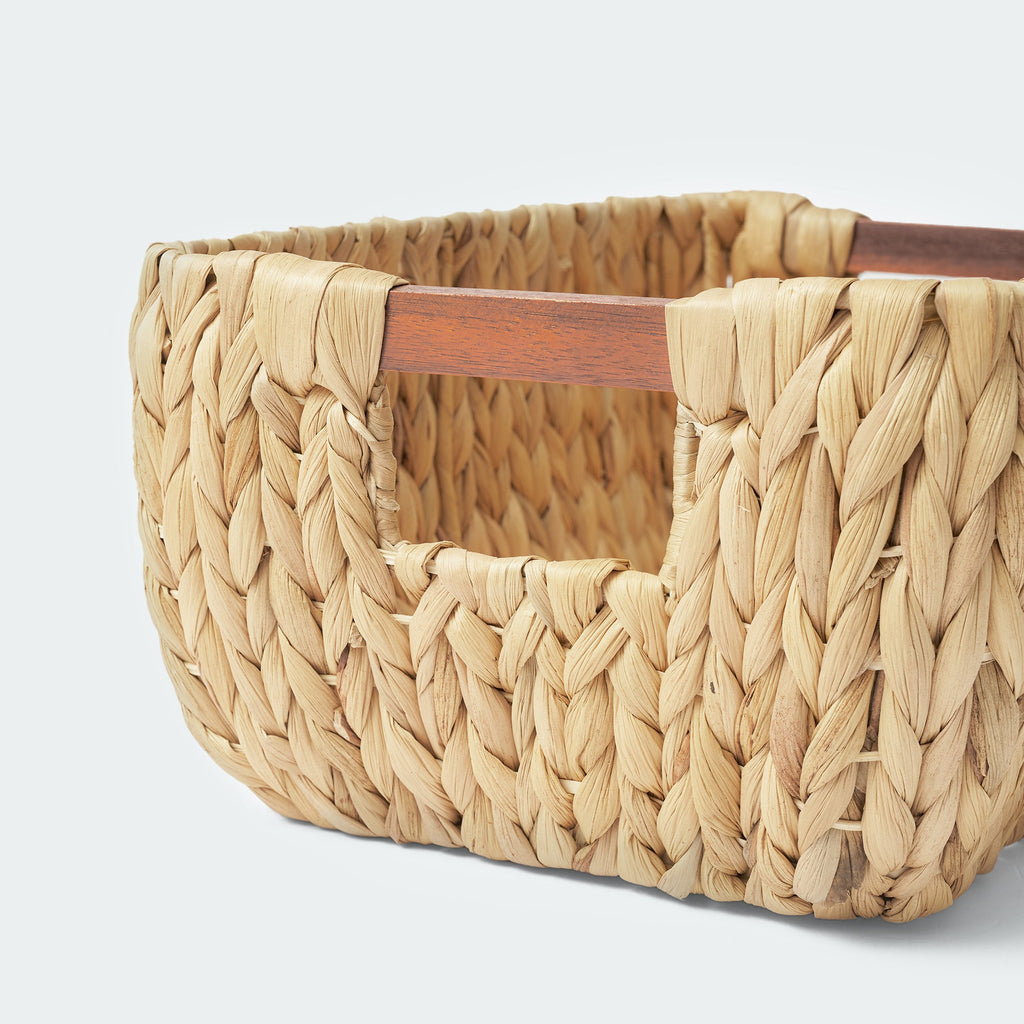 Water Hyacinth Storage Basket with Wood Handles, Set of 3